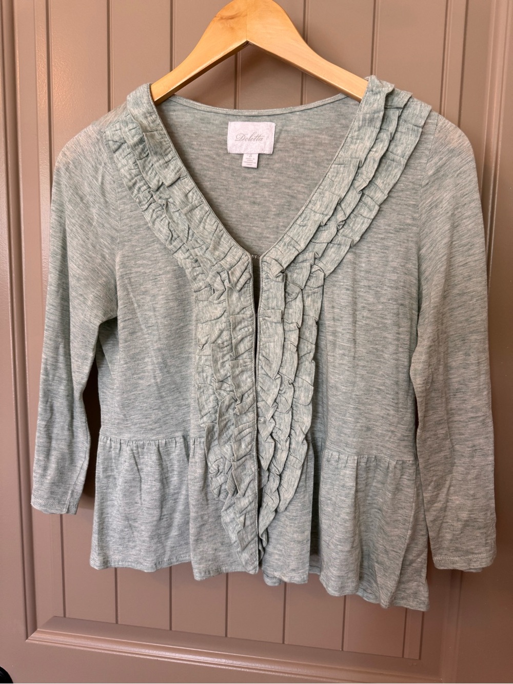 Deletta Light Sage Ruffle-Trim Women’s Top/Cardigan